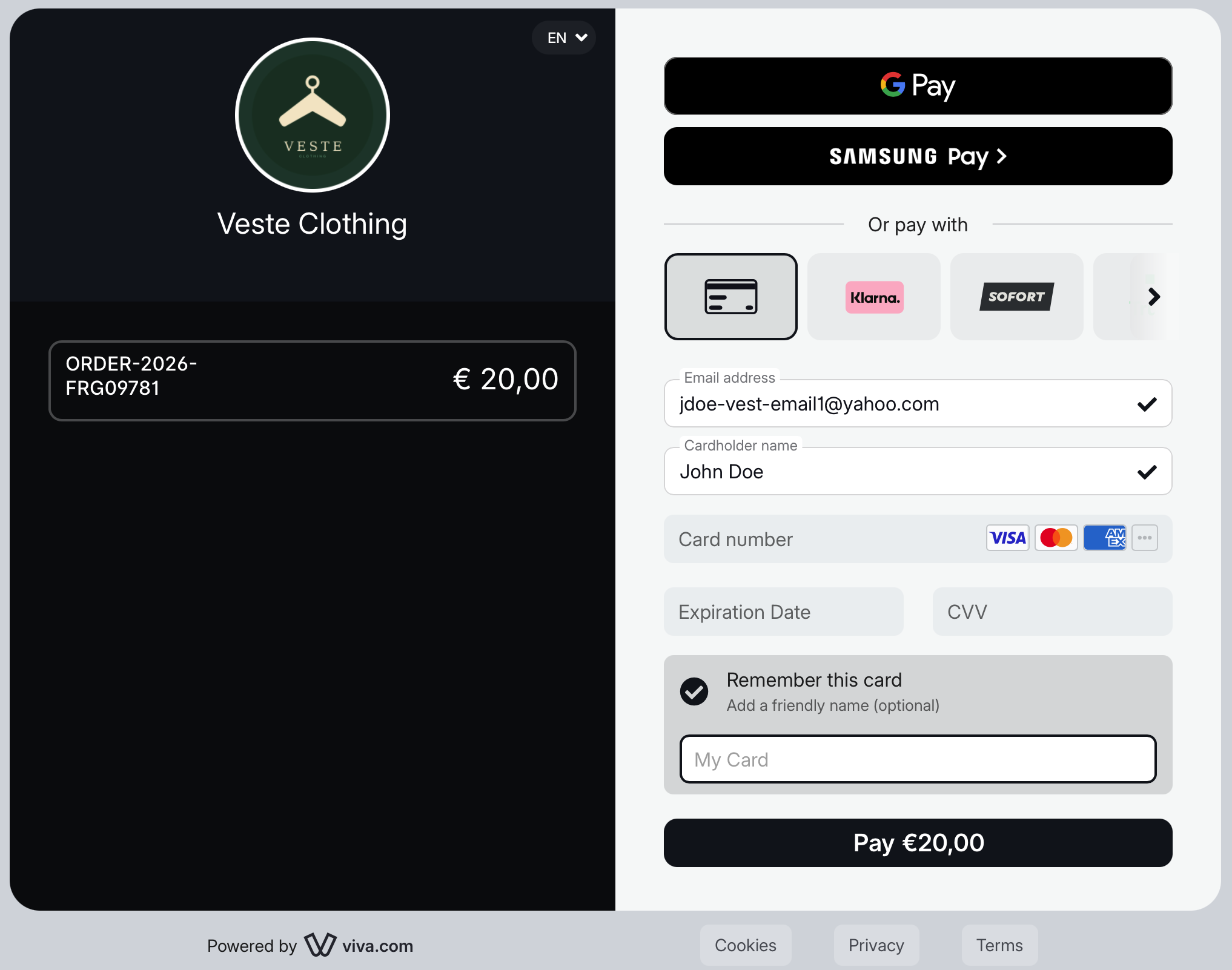 Smart Checkout with credit card preselected