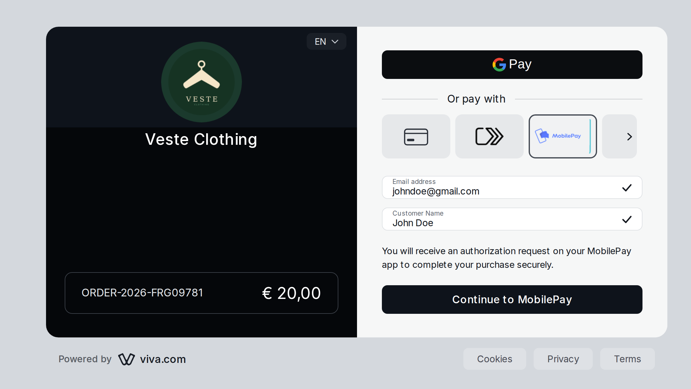 MobilePay Online - Desktop