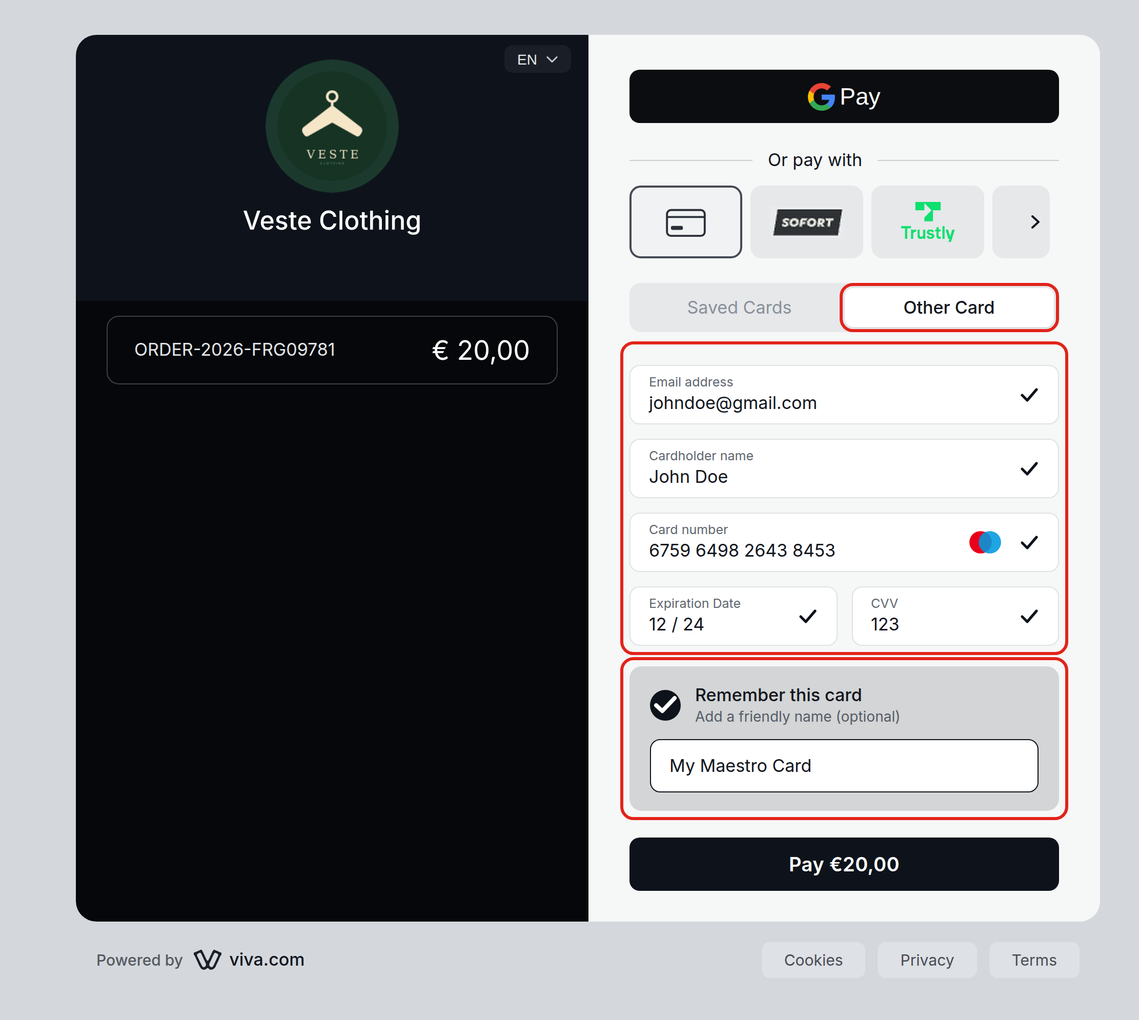 Smart Checkout - saving a card