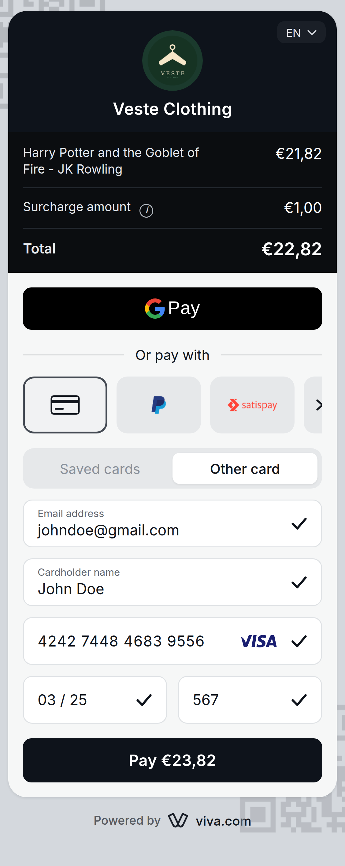 Surcharge - card entry