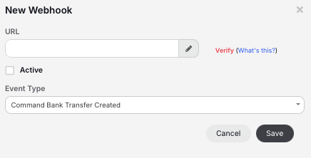 Bank Transfer Created webhook