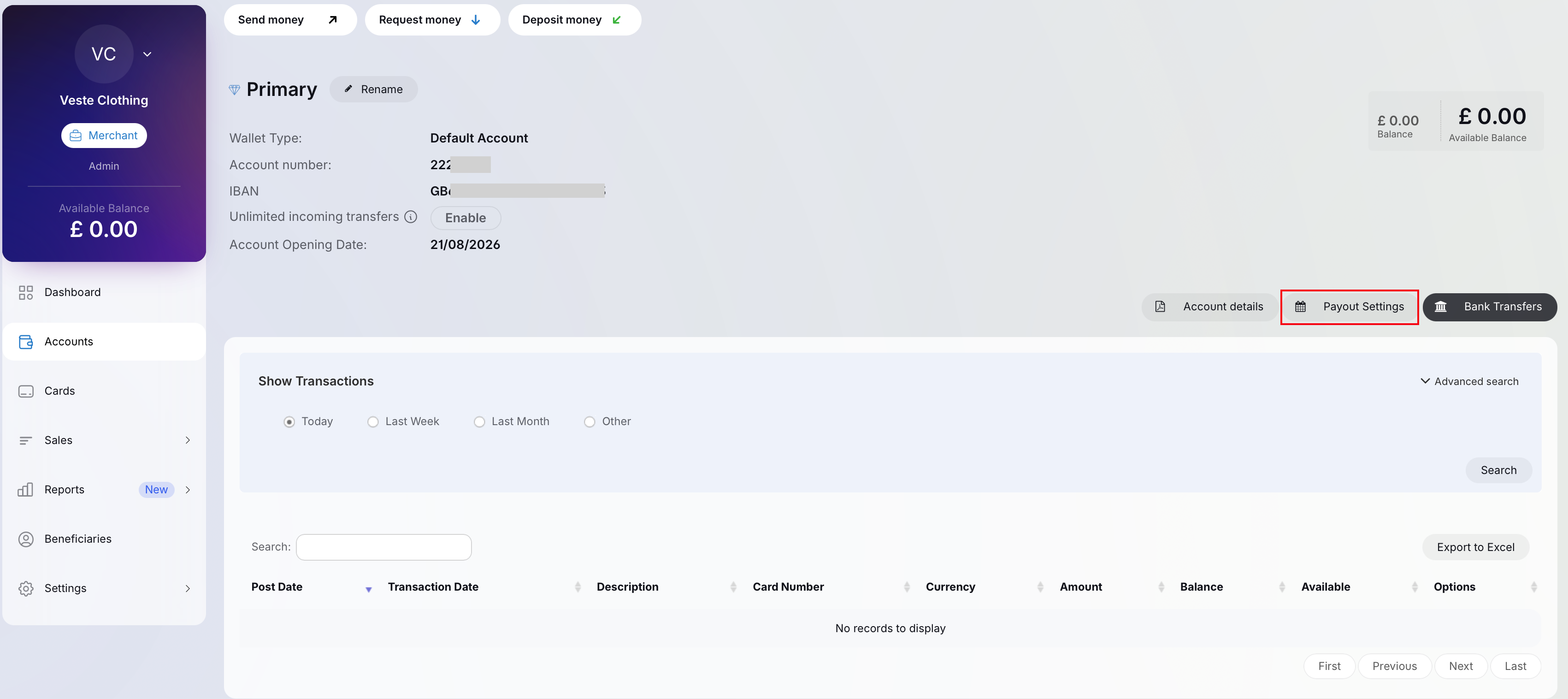 Payout Settings