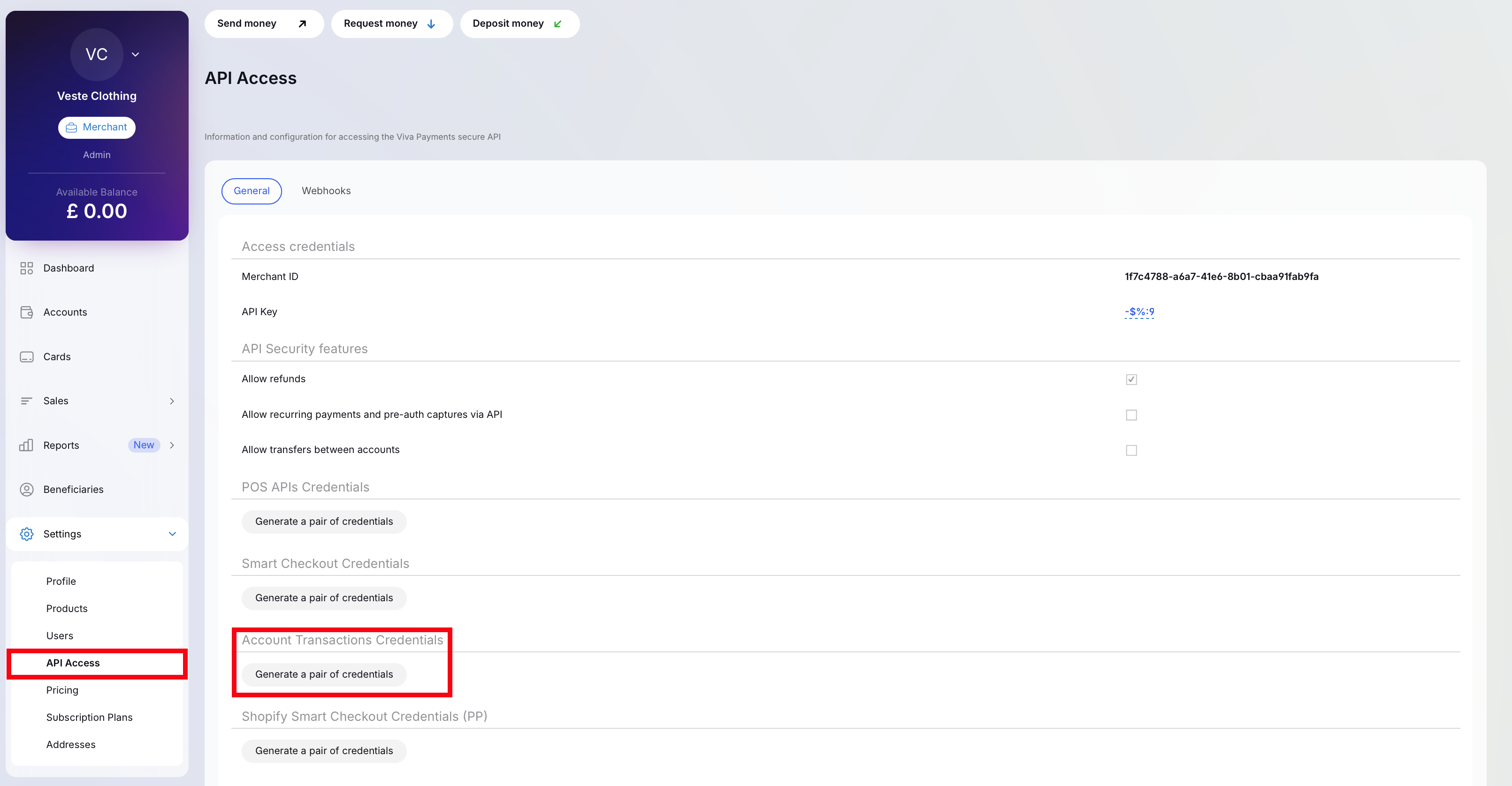 API Access Page