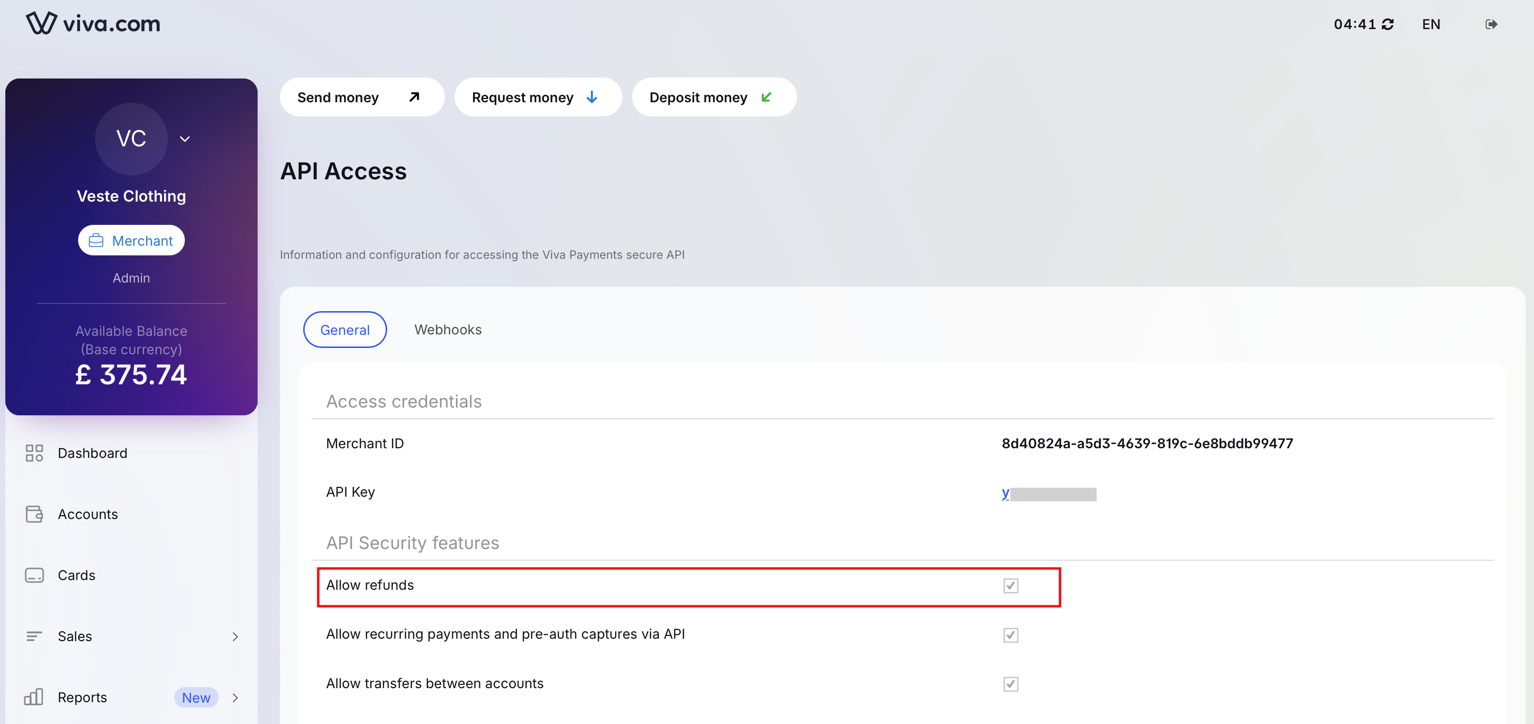 Allow refunds checkbox