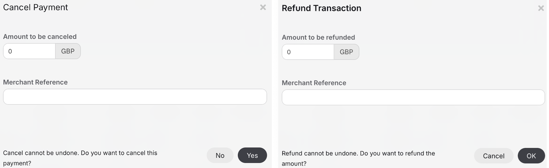 Cancel/Refund Pop-up