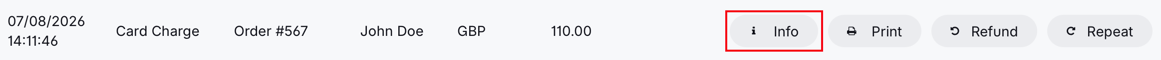 Info button for payment