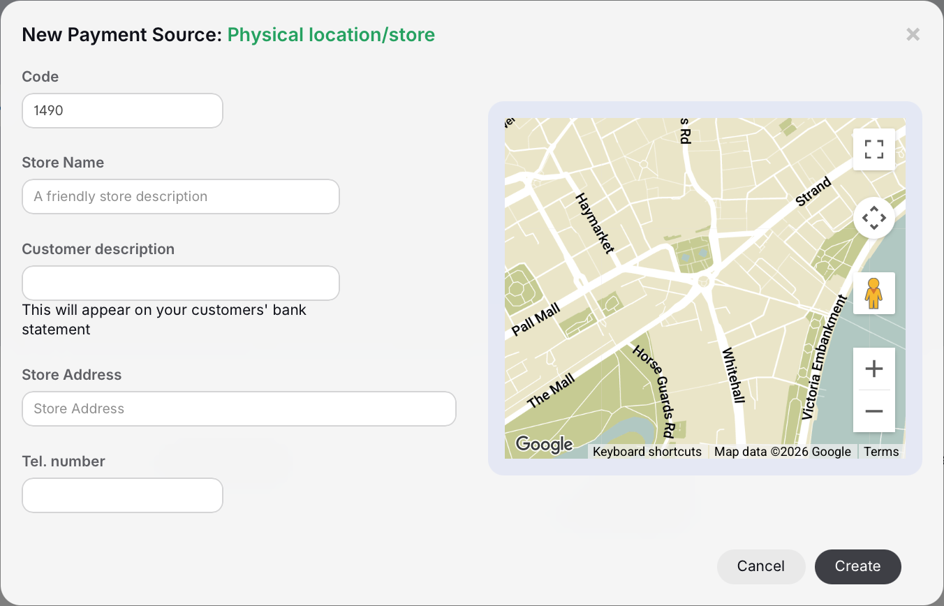 New Payment Source dialog box