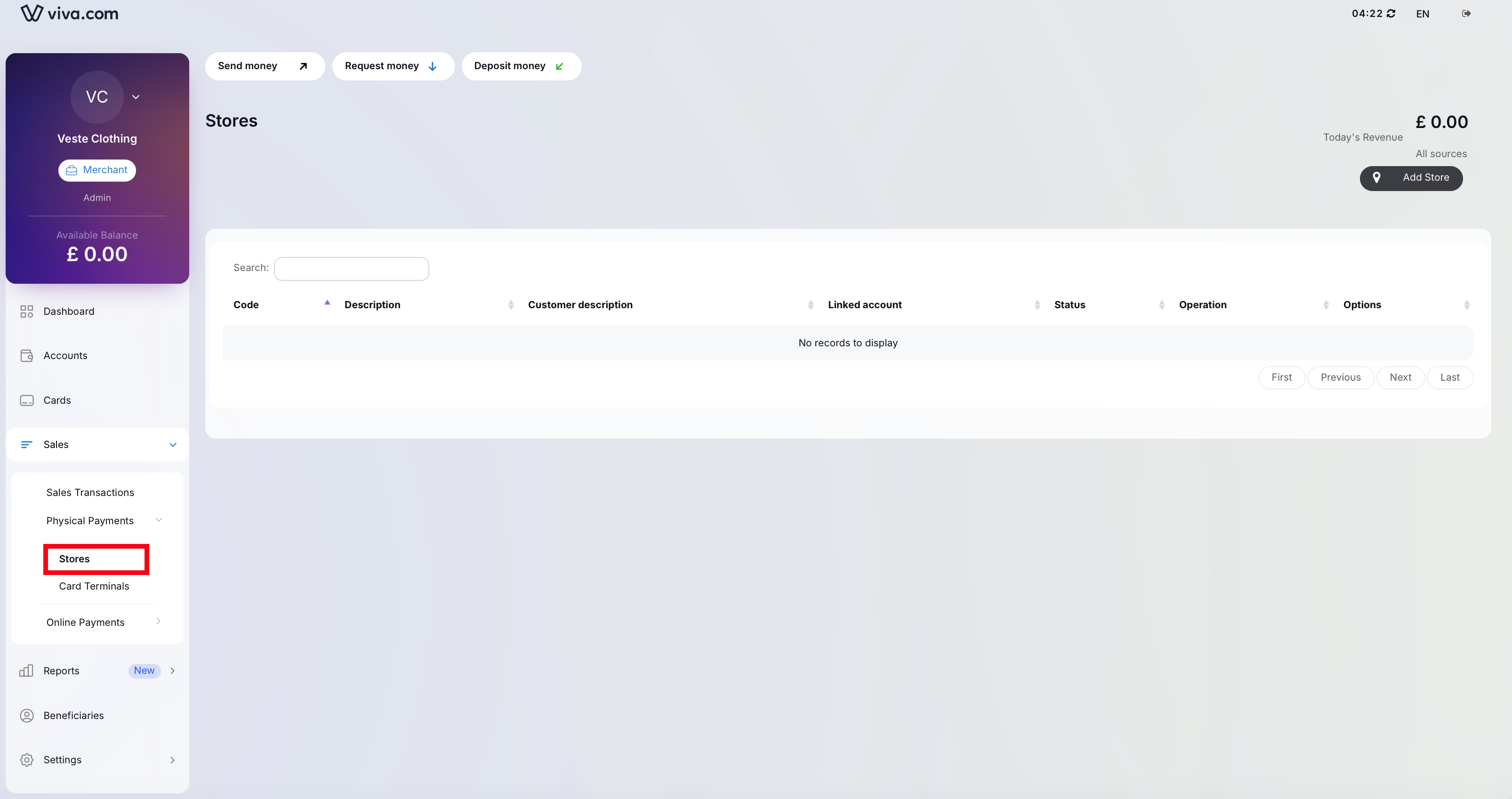 Online payments menu