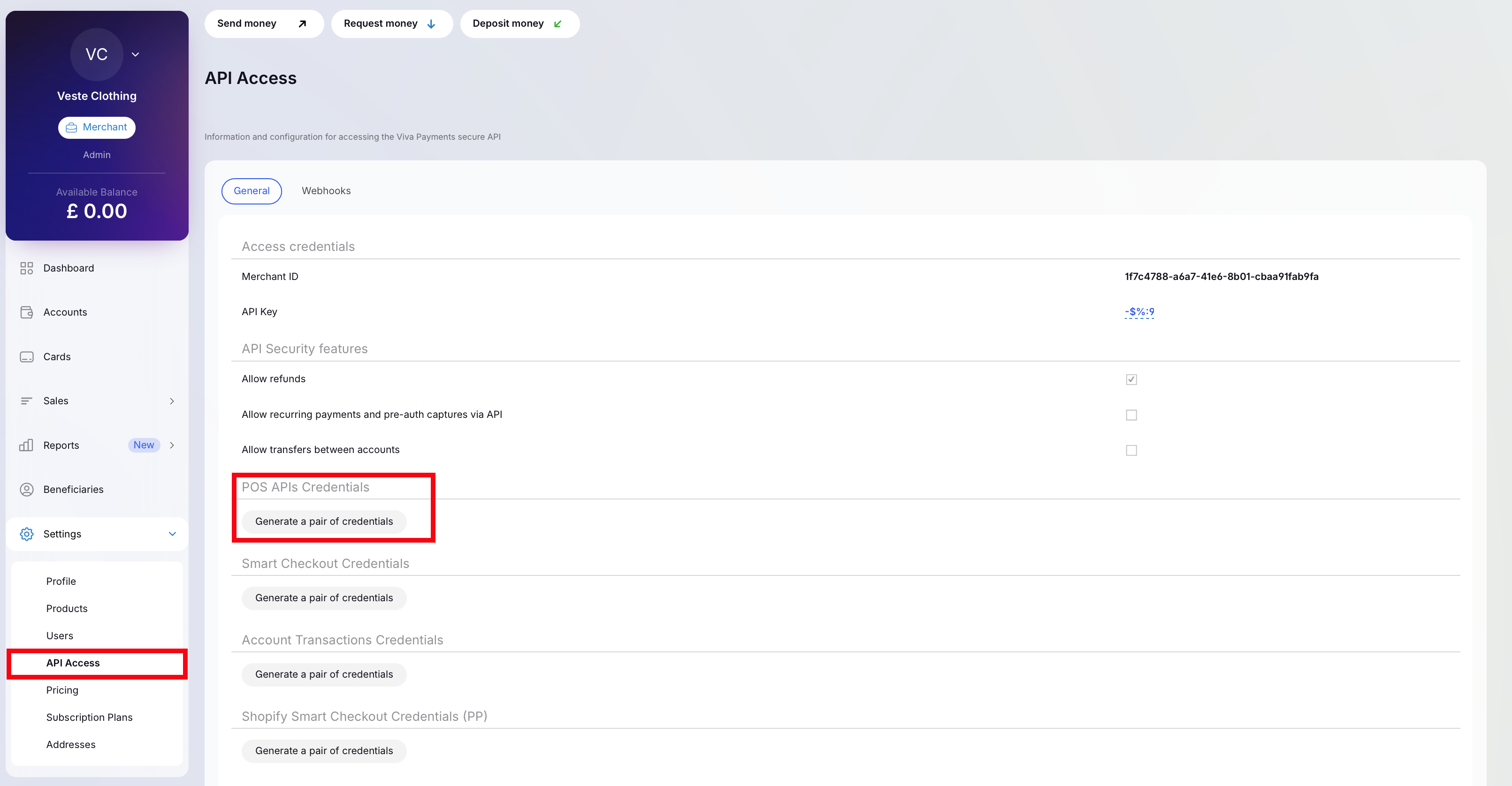 API Access Page