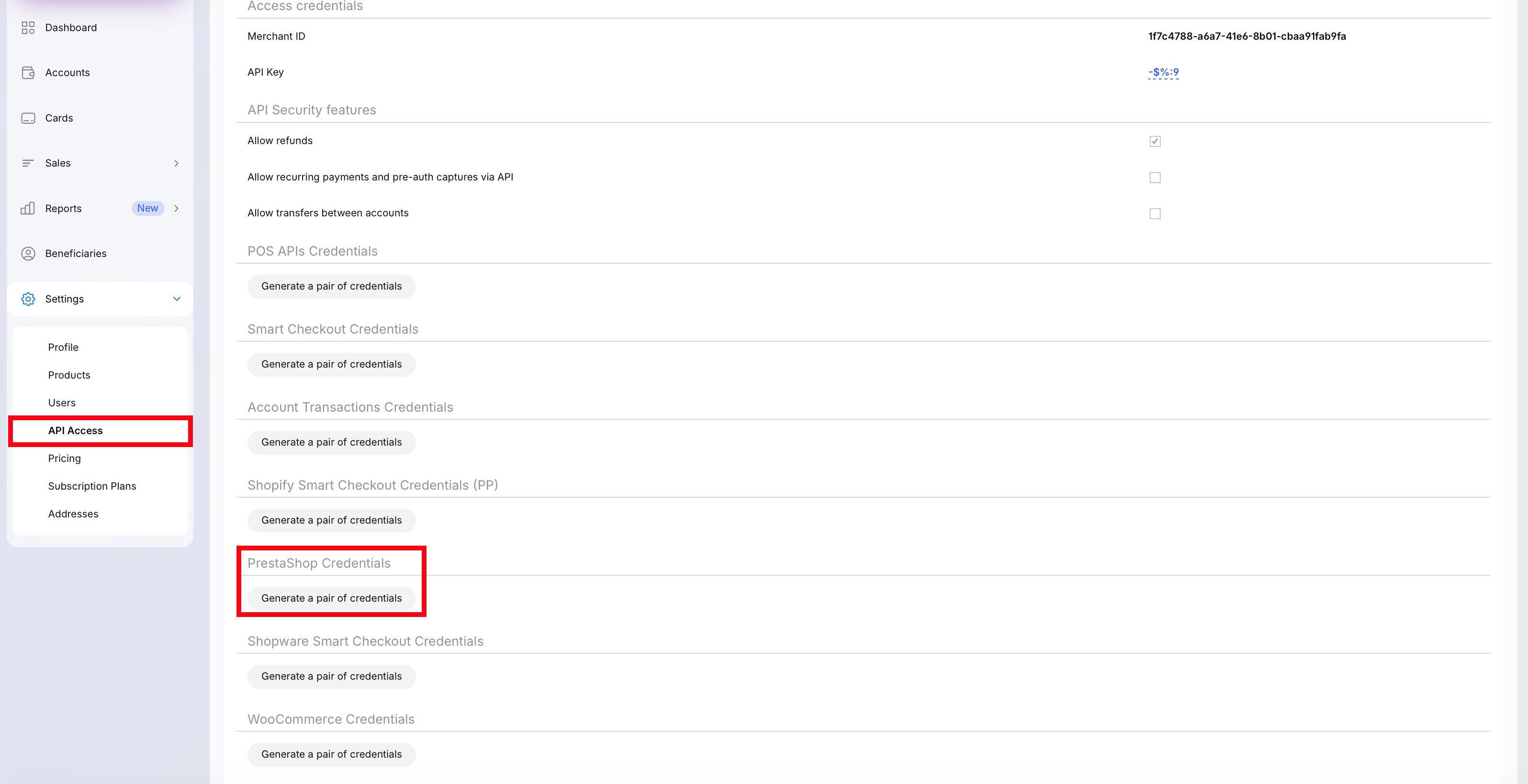API Access Page