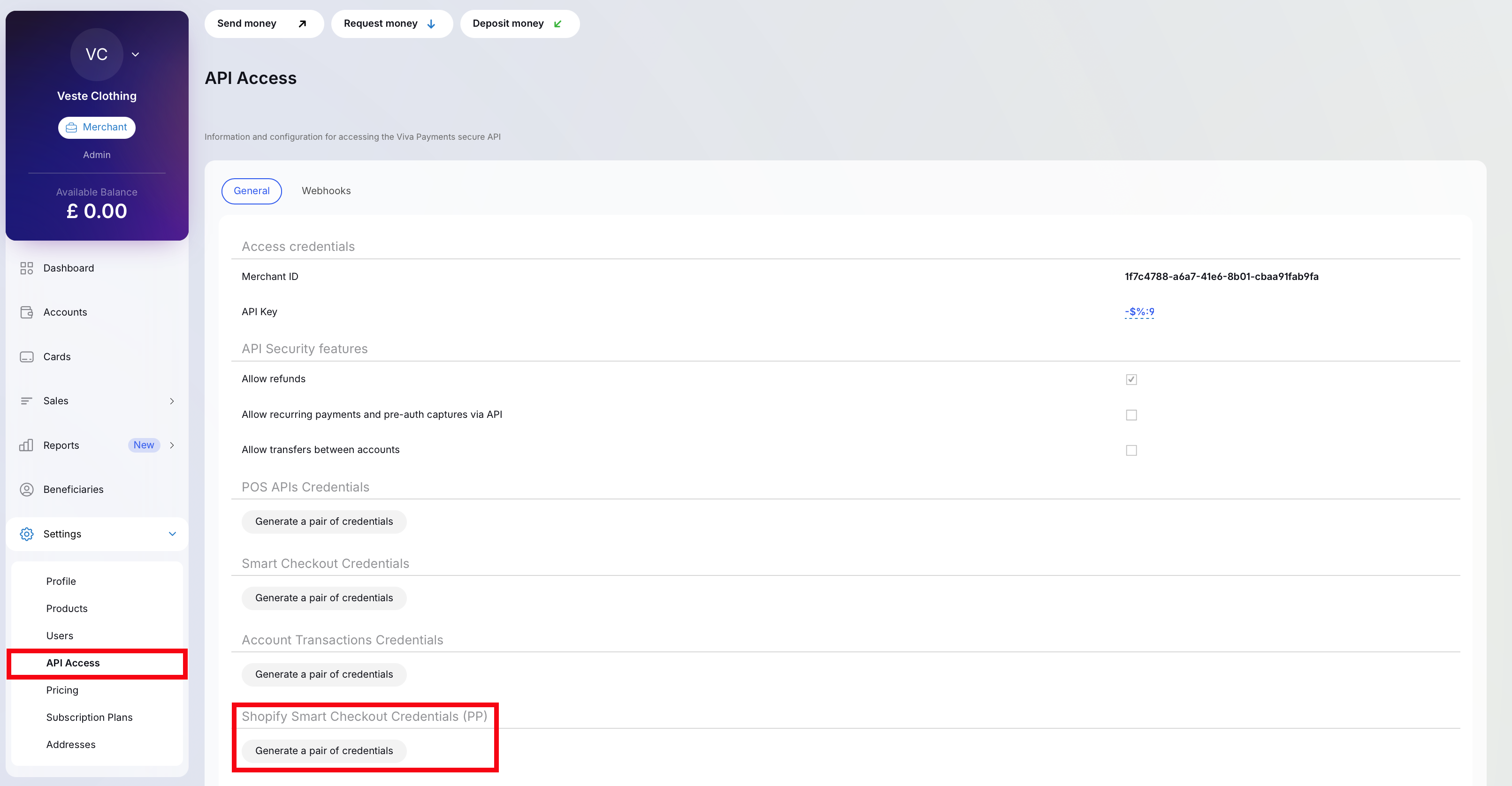 API Access Page