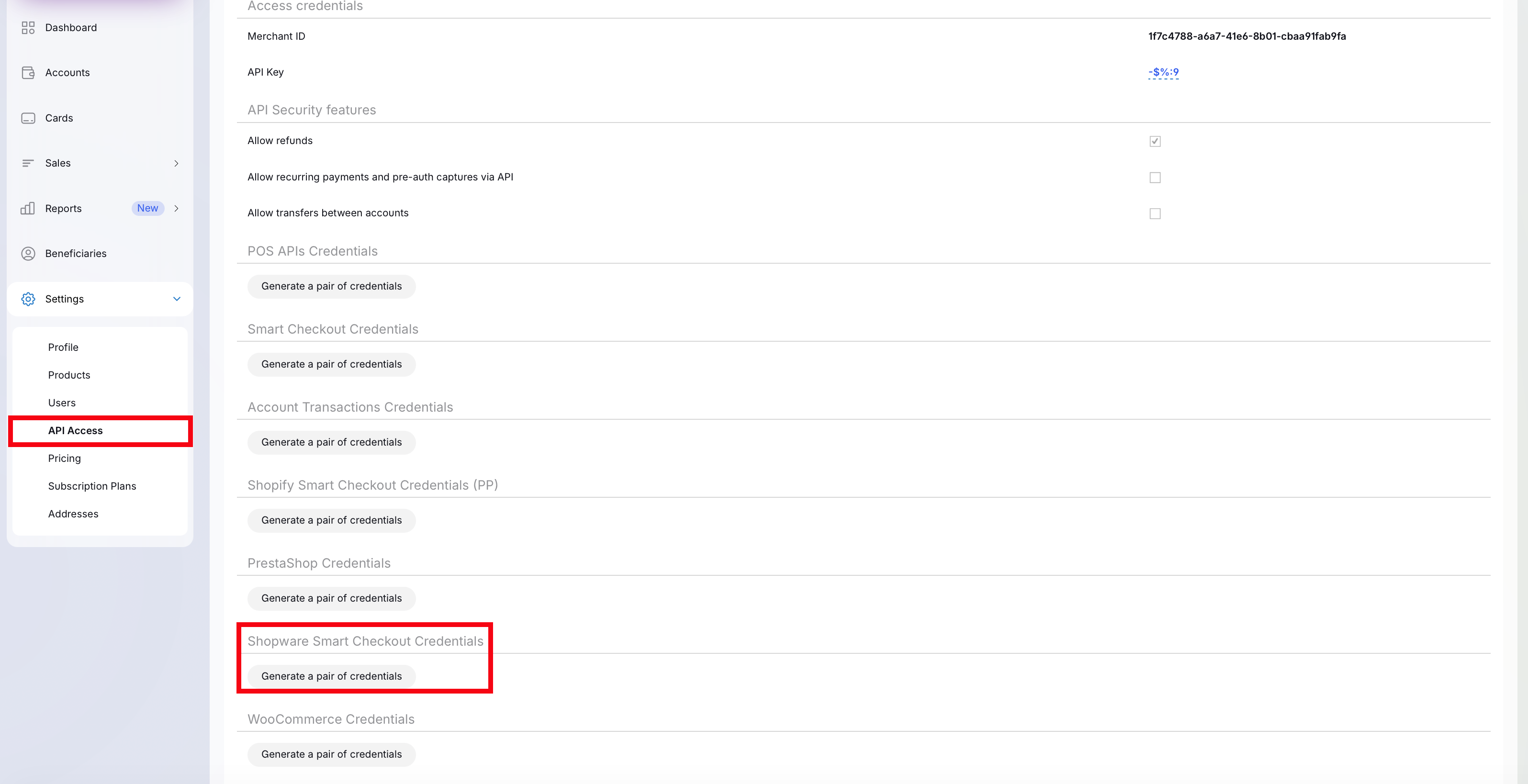 API Access Page
