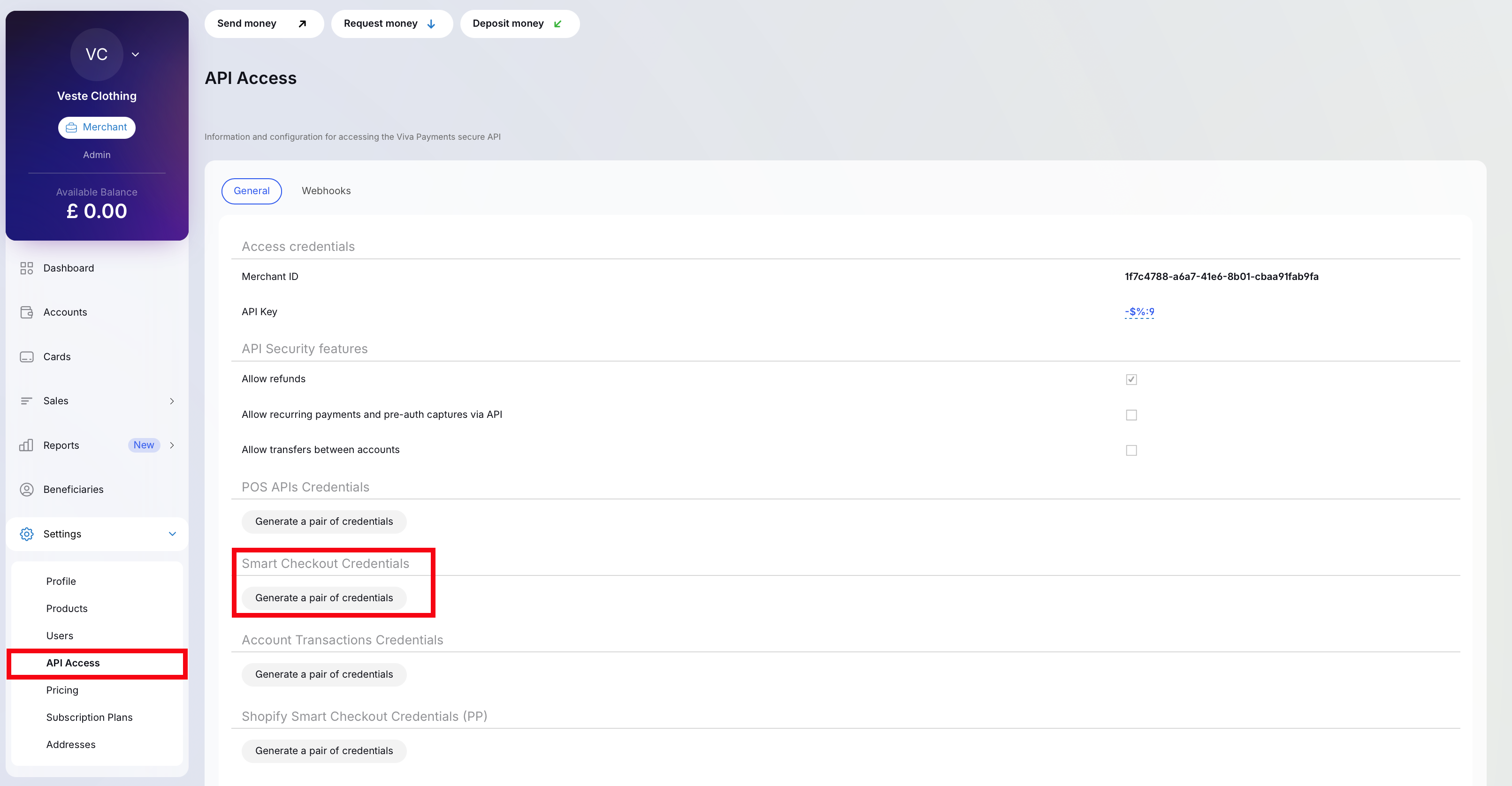 API Access Page