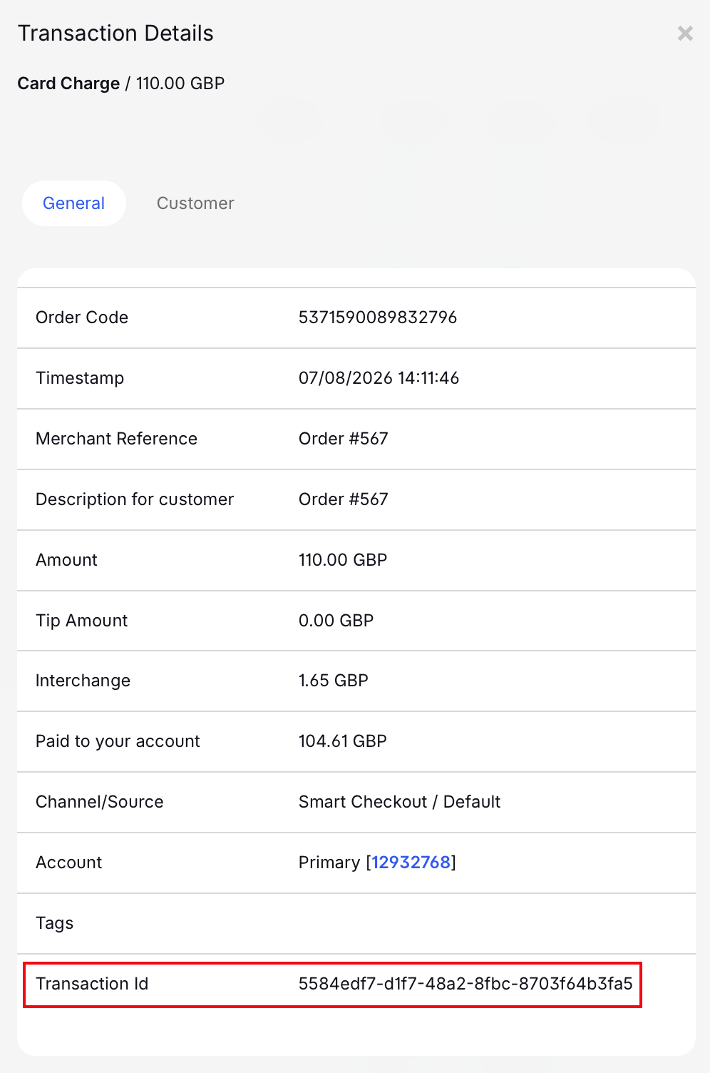 Transaction details dialog box
