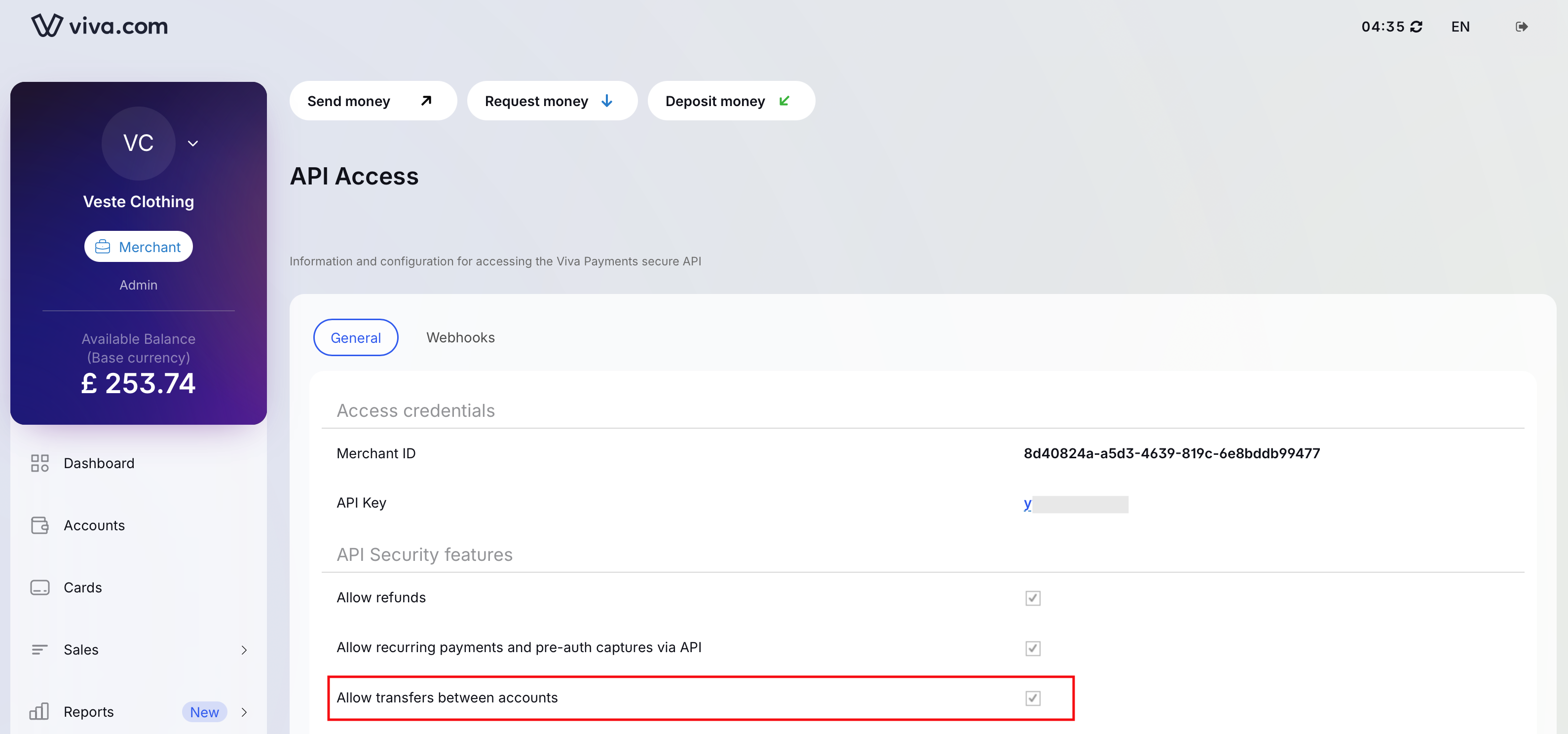 Allow transfers between accounts