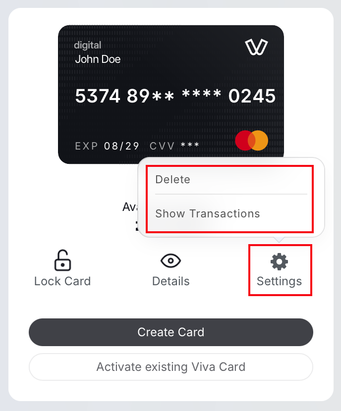 View Card Settings