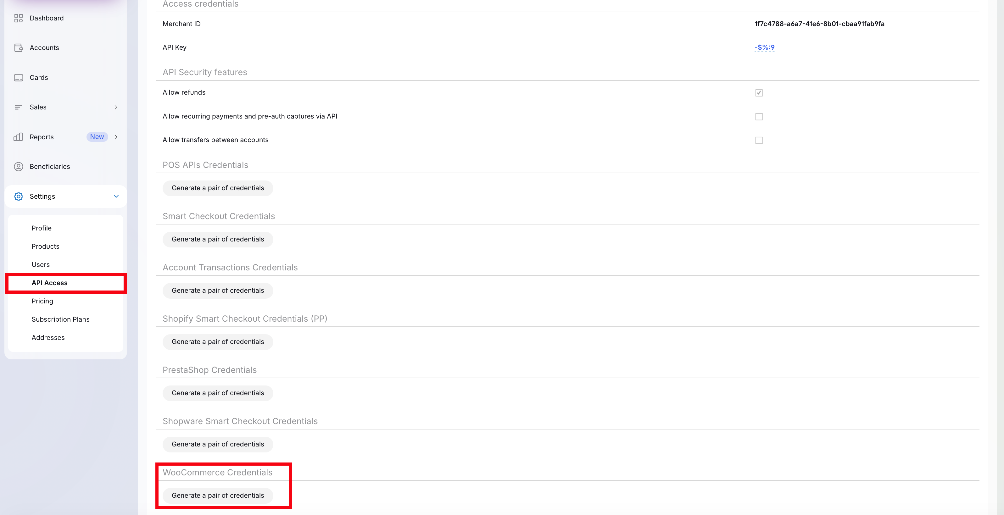 API Access Page