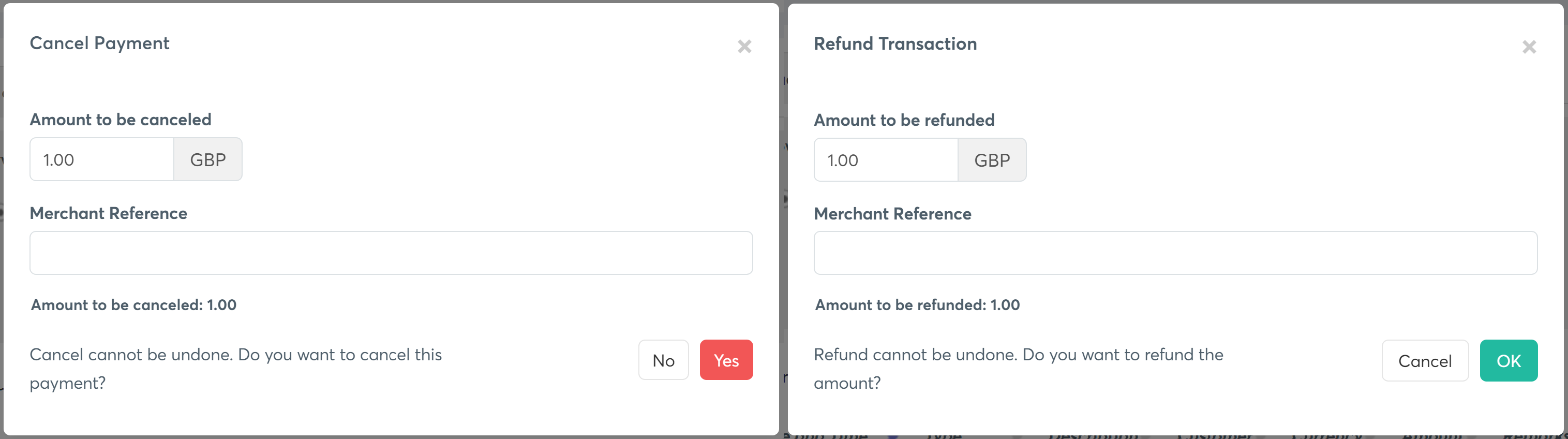 Cancel/Refund Pop-up