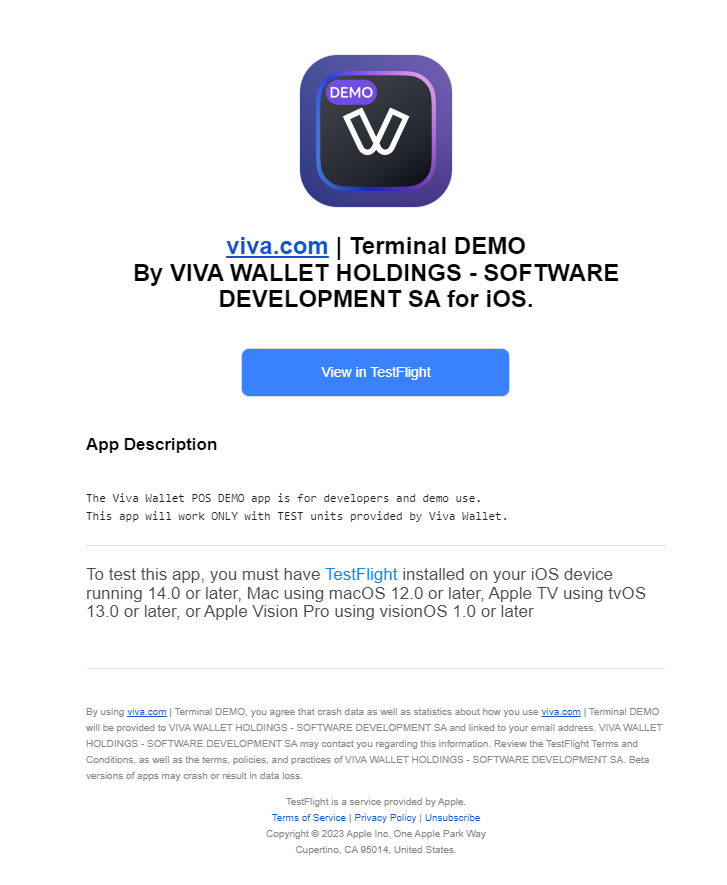 'viva.com | Terminal' application - invitation for iOS