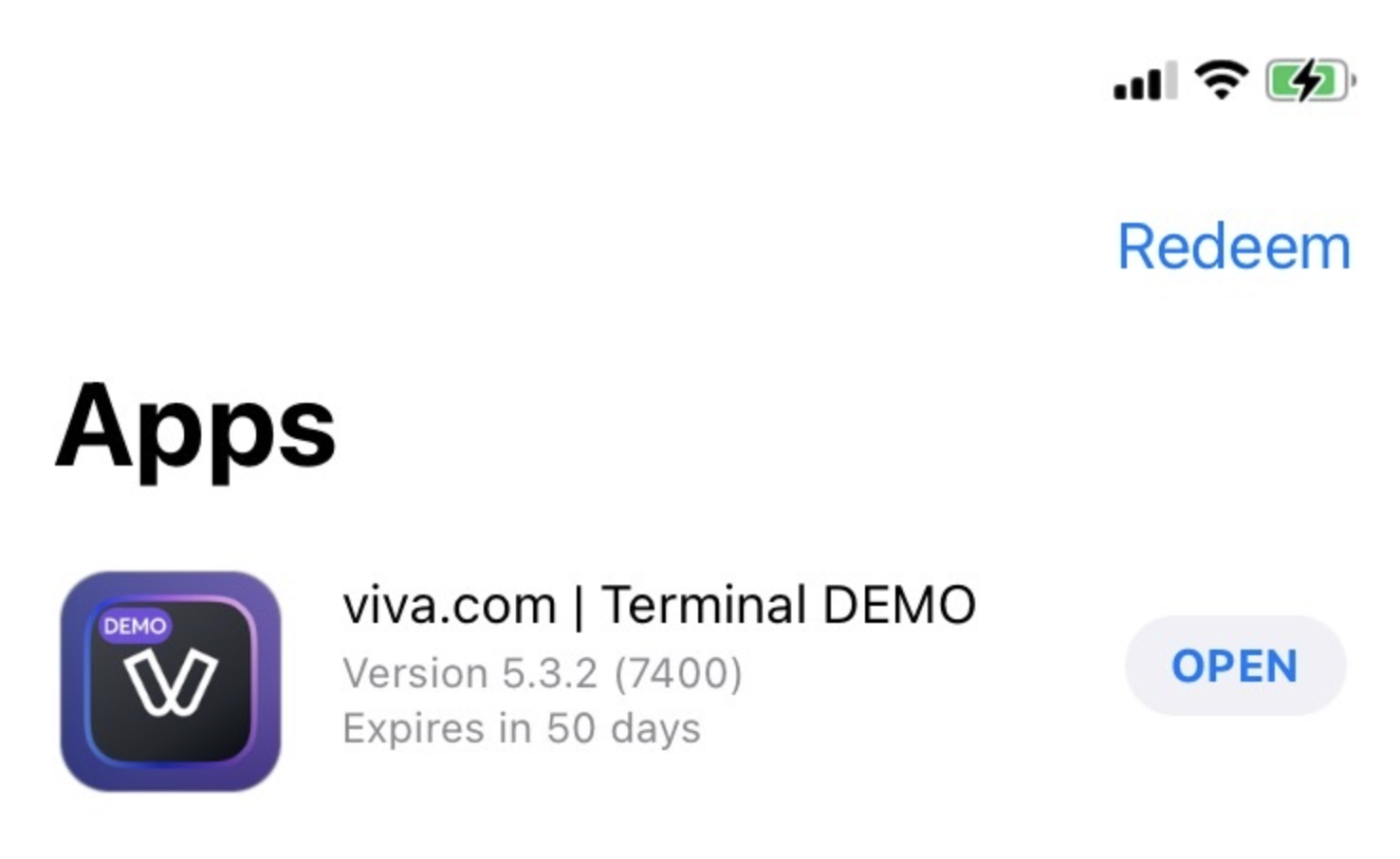 'viva.com | Terminal' application - open from TestFlight