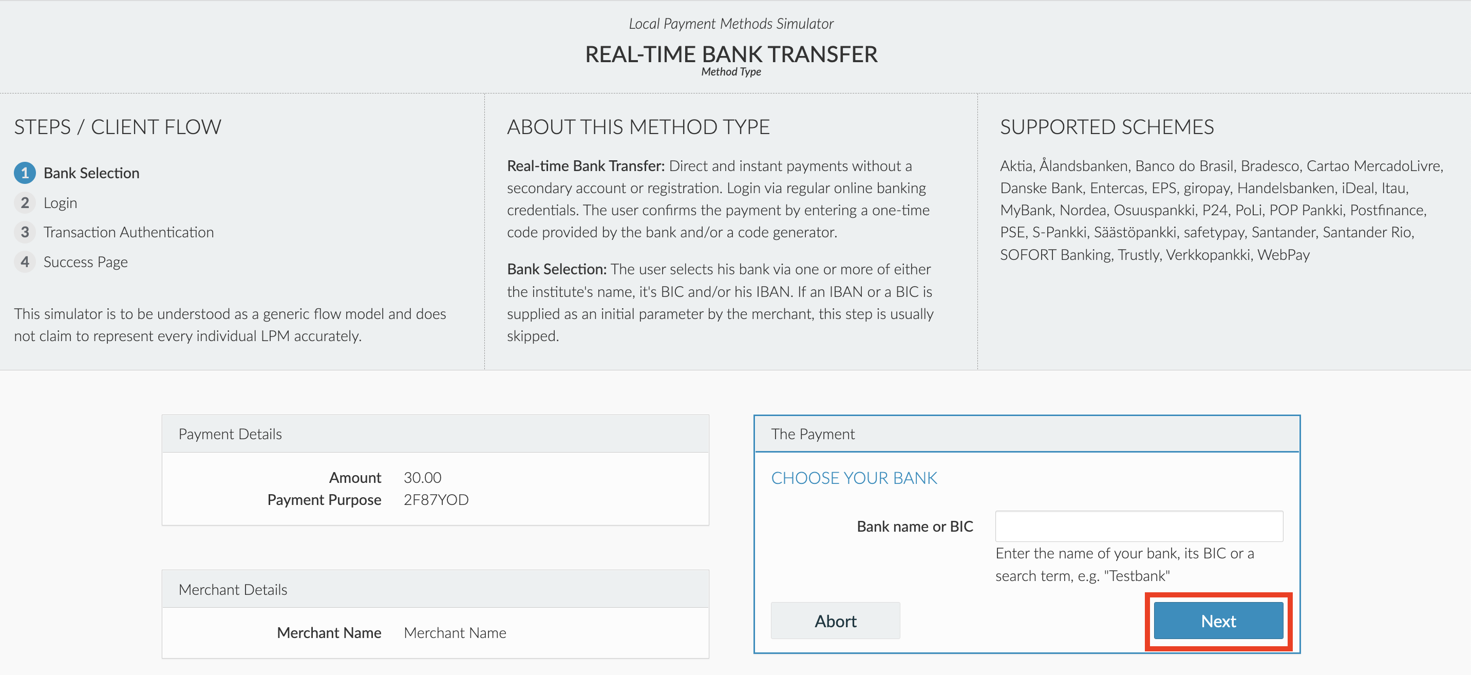 Local Payment Methods Simulator Step 1