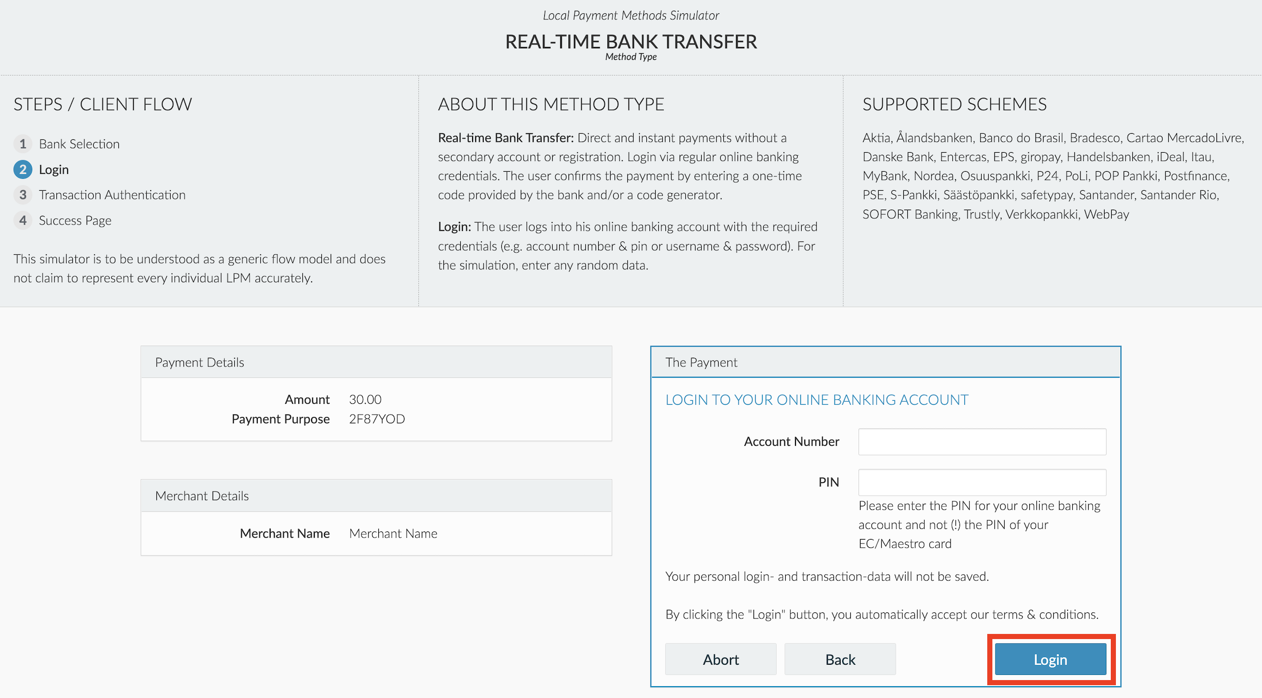 Local Payment Methods Simulator Step 2