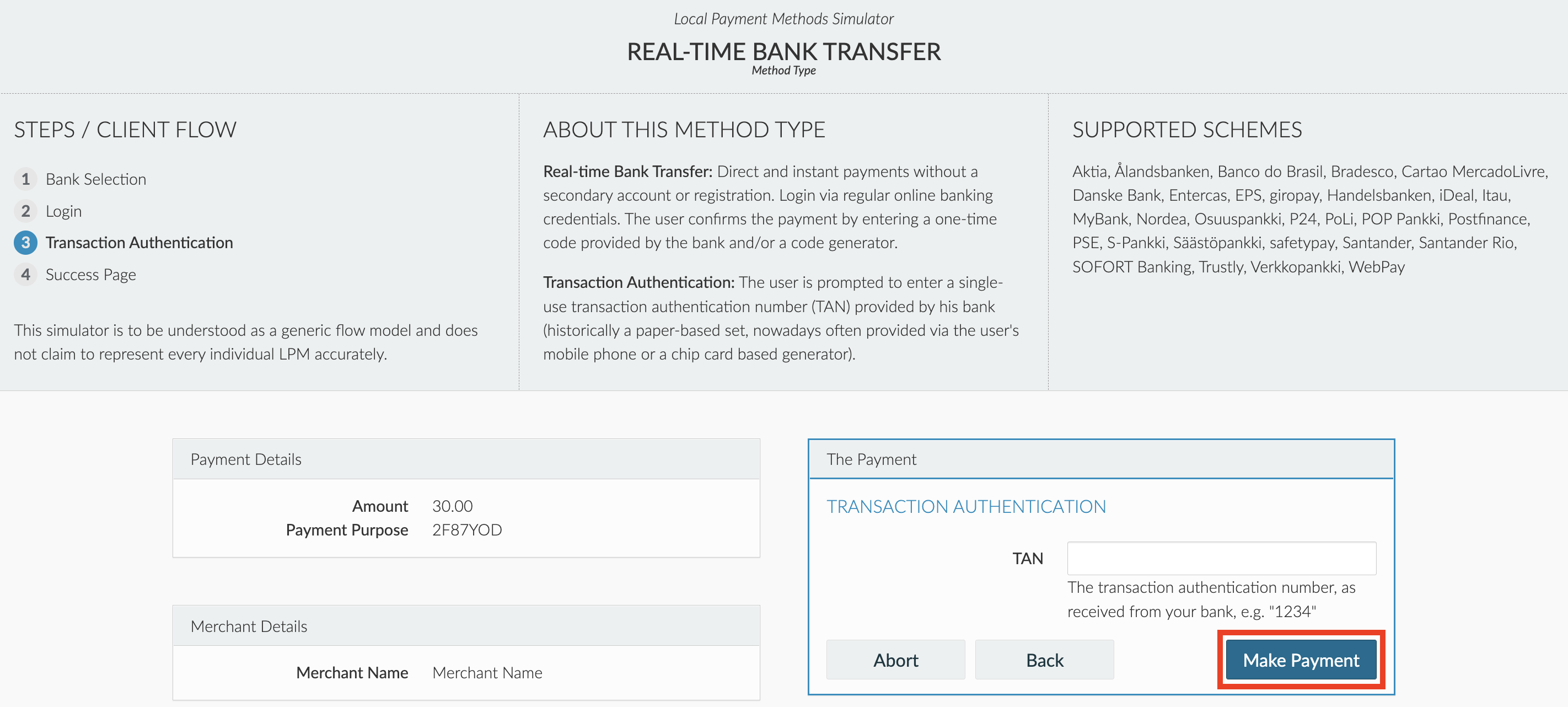 Local Payment Methods Simulator Step 3