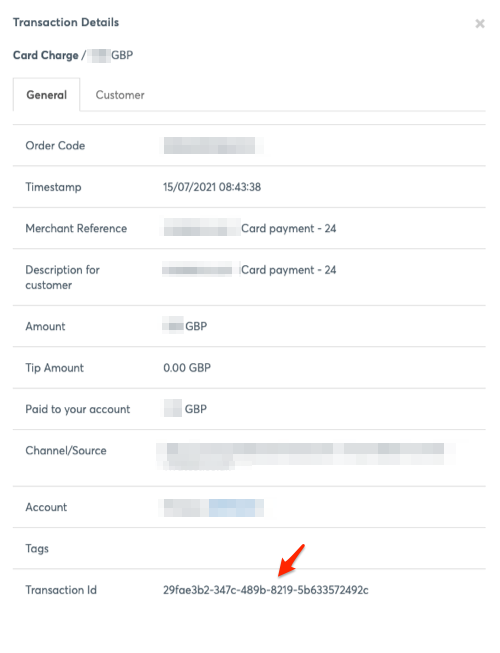 Transaction details dialog box